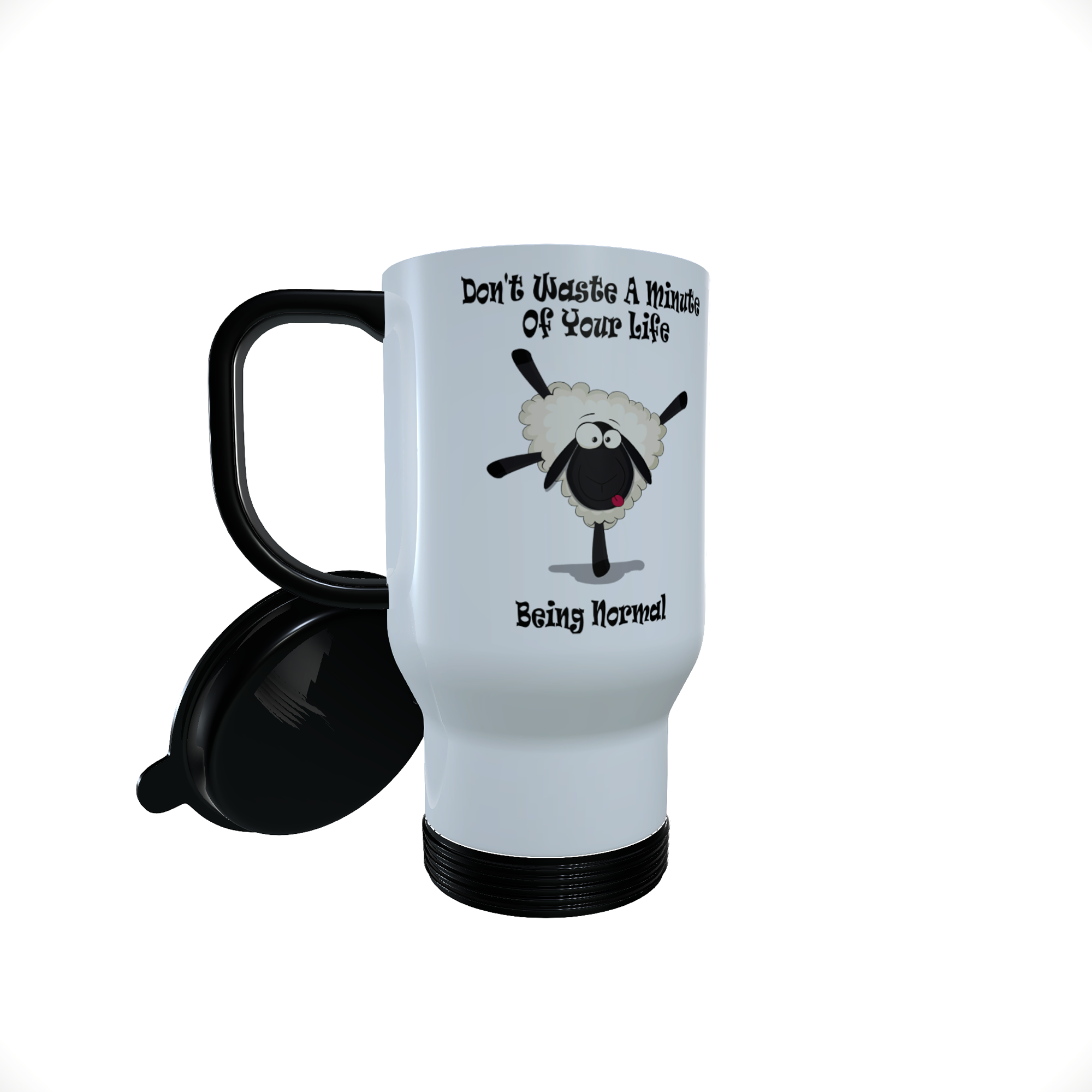 Funny Sheep Travel Mug - Don't Waste A Minute Being Normal